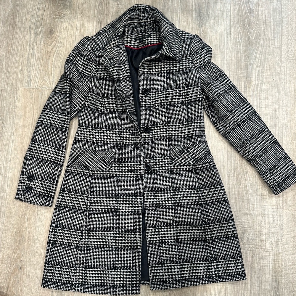 Women's Black and White Plaid Coat